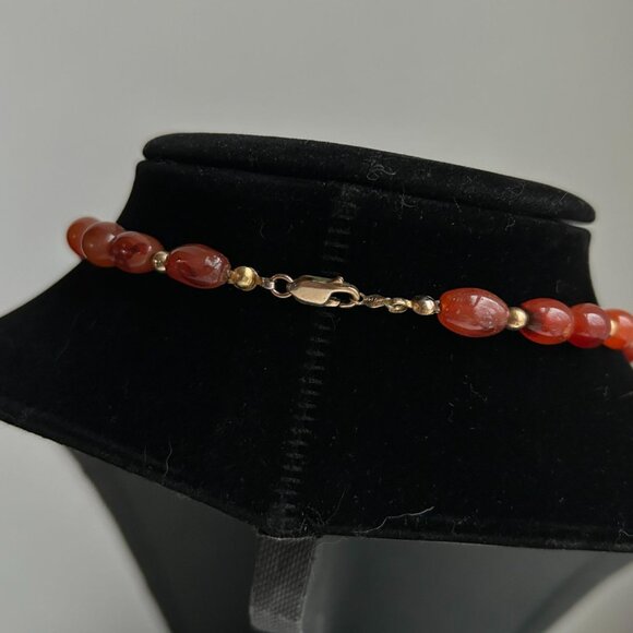 14k GF Carnelian Agate Beaded Necklace with Carved Guan Yin Buddhist - Picture 11 of 13